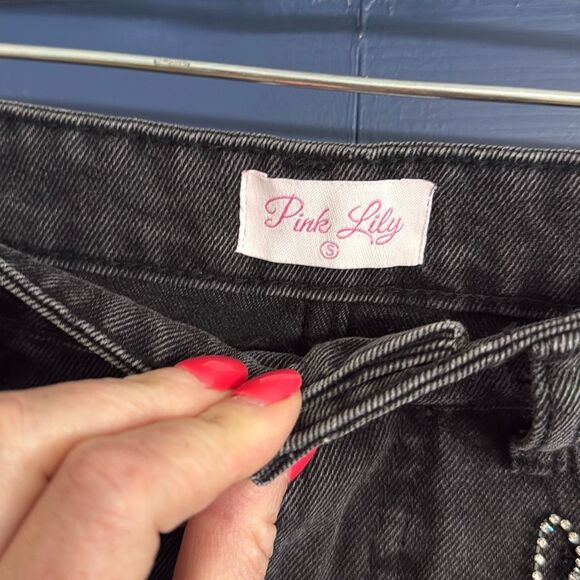 Pink Lily Black Rhinestone Fringe Festival Shorts Size Small - Picture 3 of 5